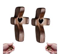 Shupiquant Cross My Heart,Handcrafted Wooden Cross My Heart, Wooden Cross, Relieve Anxiety Comfort Cross for Clutching (2pcs)