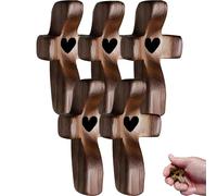 Shupiquant Cross My Heart,Handcrafted Wooden Cross My Heart, Wooden Cross, Relieve Anxiety Comfort Cross for Clutching (5pcs)