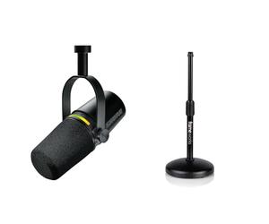 Shure MV7+ Podcast Microphone. Enhanced Audio, LED Touch Panel, USB-C & XLR Outputs, Auto Level Mode & Gator Frameworks Desktop Microphone Stand with Round Weighted Base & Adjustable Height