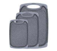 SHURFFY Grey 3pc Plastic Cutting Board Set (39.5x23.7cm, 31.4x19.8cm, 24.3x14.5cm) - Non-Slip, Deep Drip Juice Groove, Dishwasher Safe, BPA Free