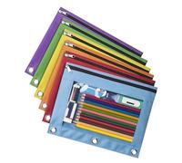 Shurhome 6 Pcs Zippers Pen Bag School Pencil Organizers File 3 Rings Binders Pencils Case for Eraser Markers Scissors Storage Clear Window Case