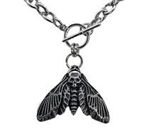 Shurhome Alternative Charm Death Moth Pendant Necklace 44cm Alloy Neck Chain Gothic Jewelry for Dark Aesthetic Wardrobe Punk Jewelry Her