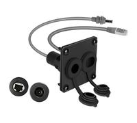 Shurhome CAT6 RJ45 DC5521 Bulkhead Connector with Threaded Mounts Socket | Two Interfaces in a Single Panel, Attached Silicone Port Covers, Through-Panel Routing for Data and 5521 Power