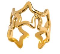 Shurhome Five Point Star Cutout Design Stainless Steel Rings Flexible Size Pentagrams Openable for Stacking Wear Adjustable Open