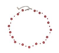 Shurhome Florals Necklace Multifaceted Beads Delicate Chain for Women Fashion Sparkling Beadwork Clavicle Jewelry Red Flower Necklace