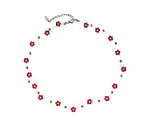 Shurhome Florals Necklace Multifaceted Beads Delicate Chain for Women Fashion Sparkling Beadwork Clavicle Jewelry Red Flower Necklace