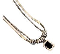 Shurhome Lightweight Necklace Featuring Square Zirconia Embellishment Double Layer Design for Various Occasion Everyday Double Layer Neckchain Square Pendant Chain Casual Wear
