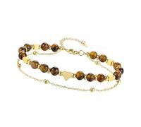 Shurhome Love Theme Two Layer Stone Sphere Bangle Natural Preciousstone Heart Charm Modifiable Jewelry Present for Women Section Heart Sphere Jewelry