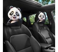Shurhome Lovely Panda Pattern Covers Long Lasting Polyester 2 Pieces for Driver Comfort Soft Car Headrest Covers