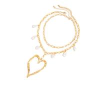 Shurhome Modern Minimalist Large Heart Necklace Allergy Resistant Alloy Materials Clavicle Chain Comfort Fit for Sensitive Skin Mixed Metal Pearls Accent Necklace