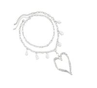 Shurhome Modern Minimalist Large Heart Necklace Allergy Resistant Alloy Materials Clavicle Chain Comfort Fit for Sensitive Skin Mixed Metal Pearls Accent Necklace