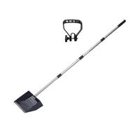 Shurhome Stainless Steel Manure Scooper with Ergonomic Grip & Strainer Plate for Poultry Farm Metal Chicken Poop Scooper with Detachable Handle