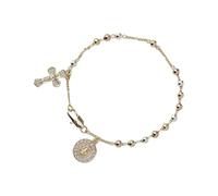Shurhome Sturdy Alloy Catholic Featuring Mixed Images Rhinestones Inlayed Wristband for Devotional Fashion Catholic Metal with Crucifix