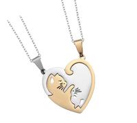 Shurhome Symbolic Kitten Lover Necklace Metal Steel Matching Pendant Neckchain Jewelry for Couples Anniversaries Kitten Pendant Couple Necklace