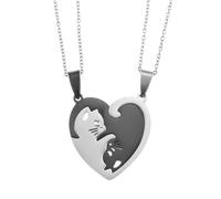 Shurhome Symbolic Kitten Lover Necklace Metal Steel Matching Pendant Neckchain Jewelry for Couples Anniversaries Kitten Pendant Couple Necklace