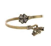 Shurhome Unique Brass Adorned with Glittering Gemstones and Symbolic Charm Open Cuff Bangle Accessory Retro Brass Cuff