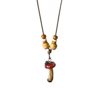 Shurhome Unique Inspired Adjustable Rope Chain Necklace with Wood Bead Mushroom Pendant for Women Fashion Jewelry Mushroom Pendant