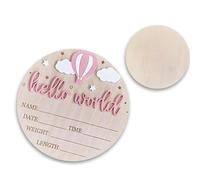Shurhome Wood Baby Birth Keepsakes Plaques Hello Worlds Welcome Sign Customizable Nursery Wall Decors for Newborns Gift Baby Birth Sign