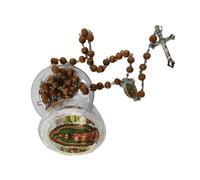 Shurhome Wooden Beads Rosary Necklace With Crucifix And Box For Devotional Practices Baptisms Catholic Prayer Neck Chain