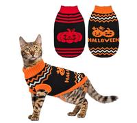ShuRung 2-Pack Halloween Dog Sweater Cat Pumpkin Knitwear Clothes Costume with Cute Pumpkin Pattern Pet Warm Halloween Stripe Appeal Outfits for Kittens Puppies M