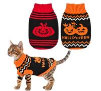 ShuRung 2-Pack Halloween Dog Sweater Cat Pumpkin Knitwear Clothes Costume with Cute Pumpkin Pattern Pet Warm Halloween Stripe Appeal Outfits for Kittens Puppies XS