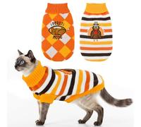 ShuRung 2PCS Puppy Thanksgiving Themed Sweater Cat Turtleneck Stripe Knitwear Turkey Football Pattern Outfits Dog Warm Plaid Clothes Sweater for Kitties Puppies XL