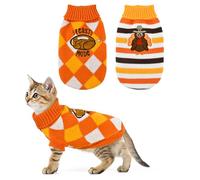 ShuRung 2PCS Puppy Thanksgiving Themed Sweater Cat Turtleneck Stripe Knitwear Turkey Football Pattern Outfits Dog Warm Plaid Clothes Sweater for Kitties Puppies XXS