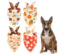 ShuRung 4 Pack Thanksgiving Day Dog Bandanas Cute Turkey Ample Leaf Reversible Pet Bandanas Set Pumpkin Pie Thanksgiving Themed Pattern Doggie Scarves for Small Medium-Large Dogs