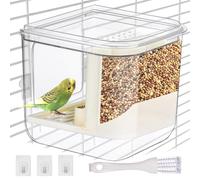 ShuRung Automatic No Mess Bird Feeder for Cage 2-in-1 Transparent Parrot Seed Food Container & Bird Bath Box with 27oz Capacity Spill-Proof Bird Accessories for Lovebirds Cockatiels Canaries (Shower)