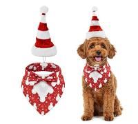 ShuRung Christmas Snowman Pattern Dog Adjustable Tuxedo with Red White Stripe Santa Hat Xmas Puppy Costume Set Christmas Themed Outfits for Cats Puppy Dog S