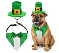 ShuRung St. Patrick’s Day Dog Adjustable Tuxedo with Green Bowtie Dog Irish Green Leprechaun Hat with Belt Buckle Dog Festival Costume Set Lucky Themed Outfits for Cat Puppy Dog （M）