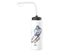 Shurzzesj Ice Hockey Water Bottle, Ice Hockey Water Bottle, Long Straw, 1 Litre Squeeze Drinking Bottle, Ice Hockey Bottle, Sports Water Bottle, Leak-Proof Sports Bottle for Children Adults