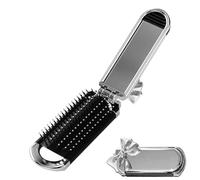Shurzzesj Travel Brush for Women - Folding Hair Detangler Brush with Mirror - Pocket Size Makeup Accessories for Purse, Bag, Pocket, Suitcase Travel