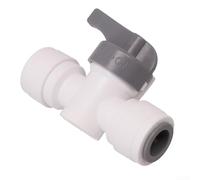 Shut Off Valve with 3/8 Inch Push Connect Ends for Water Filter Units Made from Acetal Copolymer for Secure and Repeatable Connection Cycles