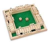 Shut The Box 4 Player Dice Game Board Games from 4 Years Four Sided Flop Board Games & 2 Wooden Dice, Classic Dice King Family Party Game for 1 to 4 Players