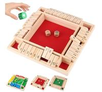 Shut The Box for 4/6 Players, Wooden Table Game Educational Dice Game Great Family Board Games Holiday Travel Fun Game Math Learning Education Toy for Kids 3 4 5 6 Years Old (4-Player Red)