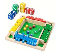 Shut The Box Game,4 Player Wooden Dice Board Game with 8 Dice, Classic Family Travel Game for Kids & Adults, Portable Math Strategy Game for Party, Classroom, Home,4-Sided Colorful Number Tiles