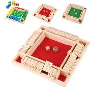 Shut The Box Game 4 Player,Wooden Table Game Dice Games Educational Dice Games Great Family Board Holiday Travel Fun Games Math Learning Education Toy Gift For Kids Age 3 4 5 6 + (Red)