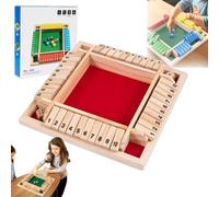 Shut The Box Game, Beneedness Wooden Dice Board Game, Four-Sided Flip Card Game for 2-4 Players, Math Learning & Logic Training Toy for Classroom, Home Party (Red)
