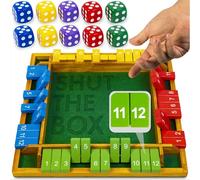 Shut The Box Game Wooden Board for 4 Players - 14-inch Shut The Box Game 12 Numbers for Adults & Kids - Ideal for Games Night
