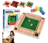 Shut The Box Game, Wooden Board Games, Four-Sided Flip Card Game Toys, With 8 Dice, 4 Sided Family Math Games For 2-4 Players, Enhancing Mathematical And Decision-Making Skills(Green)