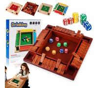 Shut The Box Game, Wooden Board Games, Four-Sided Flip Card Game Toys, With 8 Dice, 4 Sided Family Math Games For 2-4 Players, Enhancing Mathematical And Decision-Making Skills(Brown)