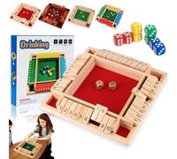 Shut The Box Game, Wooden Board Games, Four-Sided Flip Card Game Toys, With 8 Dice, 4 Sided Family Math Games For 2-4 Players, Enhancing Mathematical And Decision-Making Skills(Red)