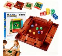 Shut The Box Game - Wooden Dice for Family Fun, 4-Sided Math for 2-4 Players, Enhance Learning & Decision-Making Skills(D)