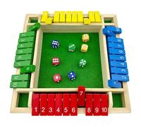 Shut the Box - Premium Wooden 4 Player Dice Game with Educational Math and Puzzle Elements, 8 Colorful Dice for Holiday Fun