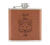 Shut The Fox Up 6oz PU Leather Hip Flask Tan