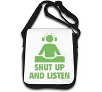Shut Up and Listen Slogan Headphones Shoulder Bag White