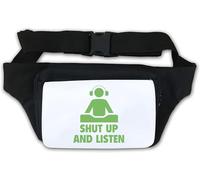 Shut Up and Listen Slogan Headphones Waist Bag Fanny Pack White
