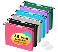 Shutex Extra Capacity Plastic Hanging File Folders,12 Pack Reinforced Hang Folder,Heavy Duty 1 Inch Expansion,Filing Cabinet Folders Letter Size for Bulk Files/Medical Charts (Assorted Colors)