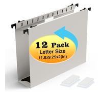 Shutex Extra Capacity Plastic Hanging File Folders,12 Pack Reinforced Hang Folders,Heavy Duty 2 Inch Expansion,Plastic Filing Cabinet Folders,Letter Size,Designed for Bulk Files, Medical Charts,Grey